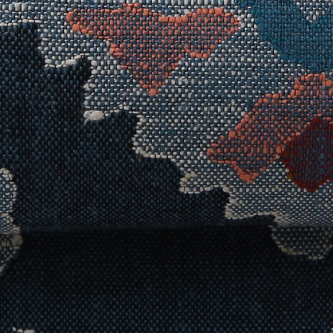 八寸名古屋帯(紬) 帯丈340cm カジュアル 名古屋仕立て 六通 帯芯なし Sランク 正絹 創作柄 紺系 1224-03495