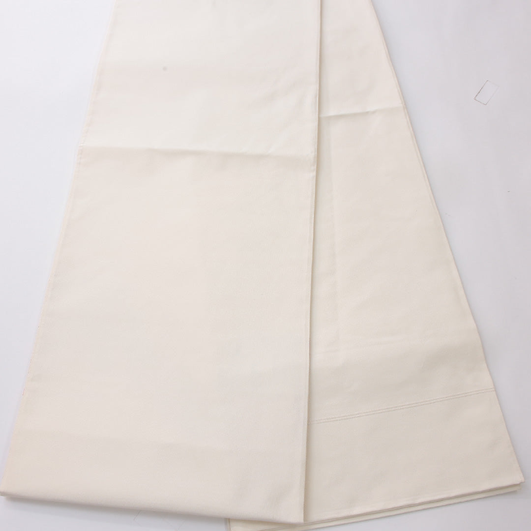 未使用品 袋帯(紬) 帯丈428cm 正絹 ポイント柄 帯芯なし カジュアル 牡丹 菊 クリーム系 1243-02237