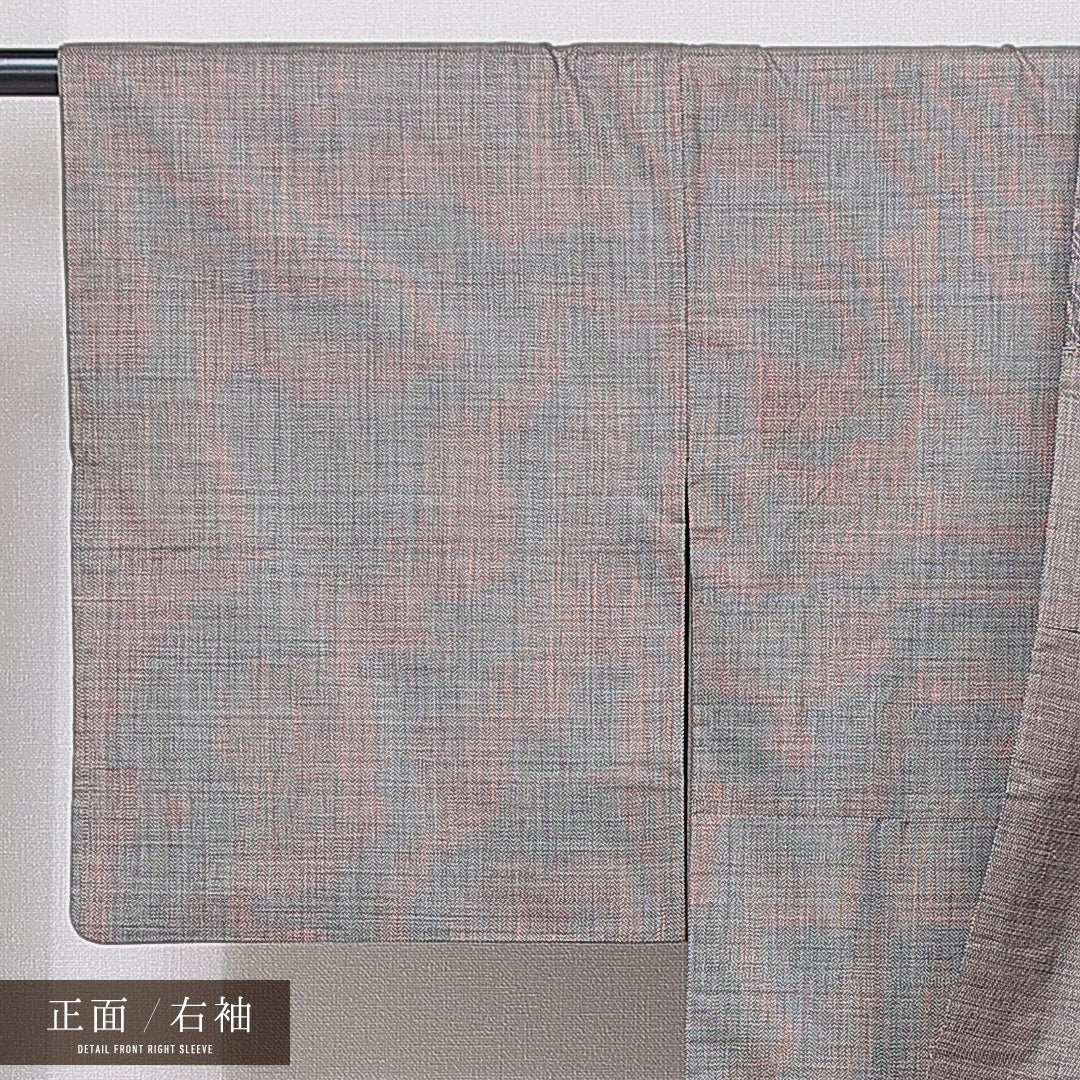 大島紬 袷 身丈161cm 裄丈64cm 正絹 Cランク インフォーマル 広衿 Lサイズ 花柄 創作柄 グレー系 HP 1223-15898