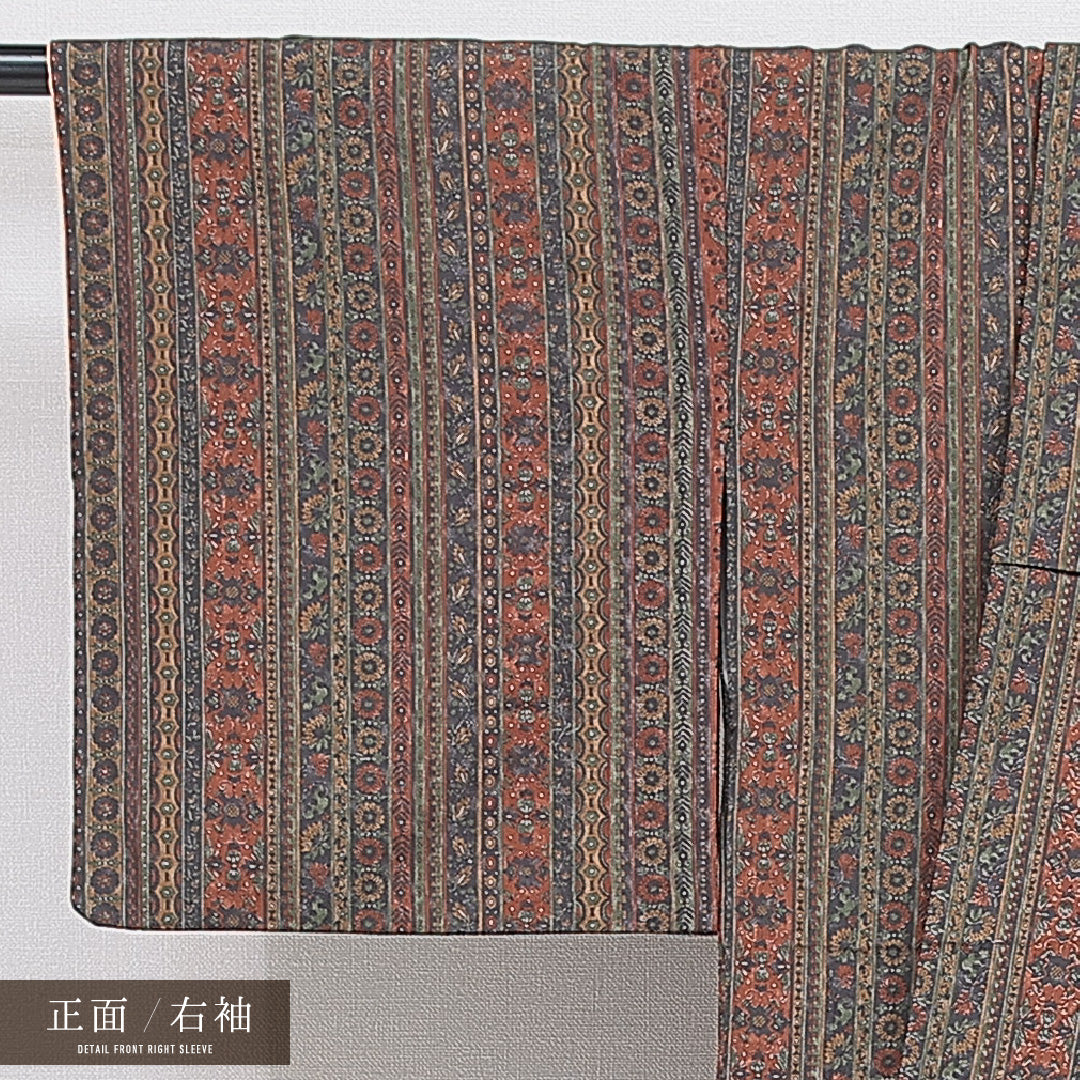 洗える着物 小紋 袷 身丈160cm 裄丈61cm ポリエステル Sランク インフォーマル 広衿 Lサイズ 更紗文様 多色系 RP 1221-16238