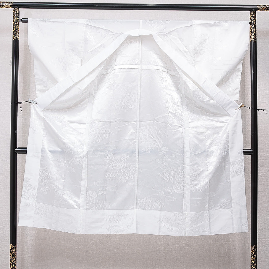 長襦袢 袷 身丈135cm 裄丈65cm 正絹 Sランク XLサイズ 牡丹 白系 RP 1239-15412