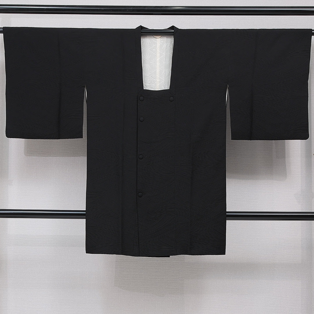 道行コート 袷 身丈95cm 裄丈63cm 正絹 Aランク セミフォーマル Sサイズ ポケットあり 無地 黒系 RP 1237-15456