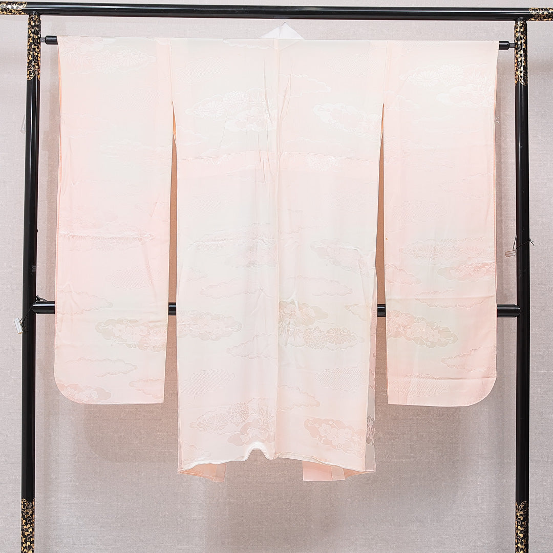 振袖用 長襦袢 無双袖 身丈123cm 裄丈62cm 正絹 Bランク Sサイズ 梅 ピンク系 RP 1240-15388