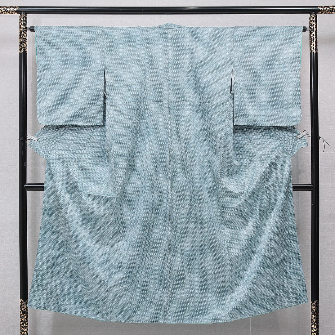 小紋 洗える着物 袷 身丈147cm 裄丈64cm ポリエステル Sランク XSサイズ 広衿 インフォーマル 鹿の子柄 緑系 1215-15794