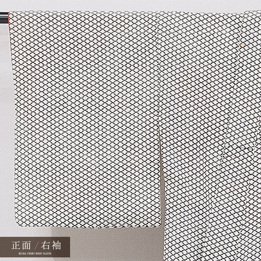 小紋 洗える着物 袷 身丈158cm 裄丈64cm ポリエステル Bランク Mサイズ バチ衿 インフォーマル 松皮菱 黒系 白系 1215-15807