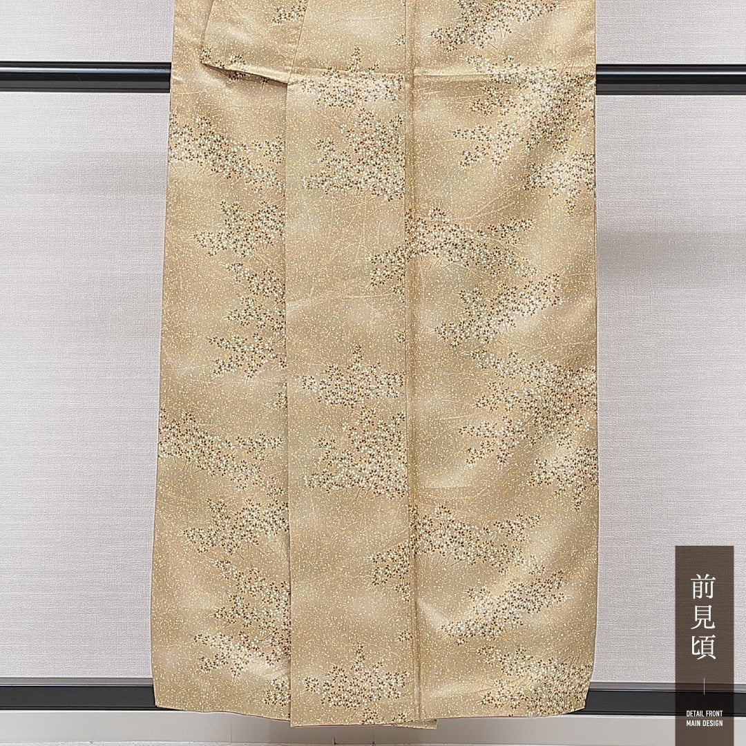 洗える着物 小紋 袷 身丈153cm 裄丈62cm ポリエステル Sランク インフォーマル 広衿 Sサイズ 萩 ベージュ系 RP 1221-15836