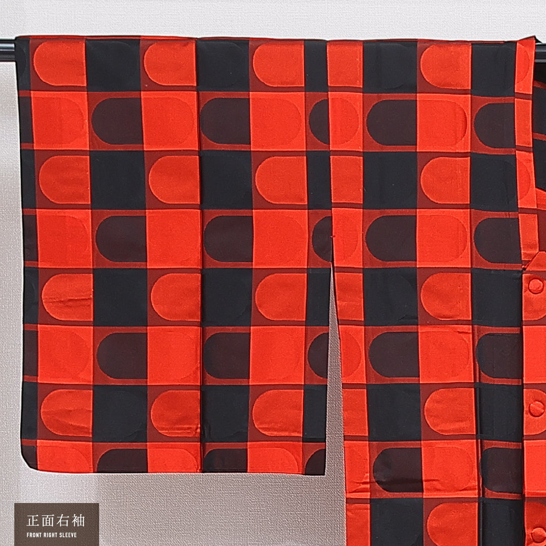 道行コート 単衣 身丈128cm 裄丈63cm 正絹 Sランク セミフォーマル Sサイズ ポケットあり 創作柄 赤系 RP 1237-16193