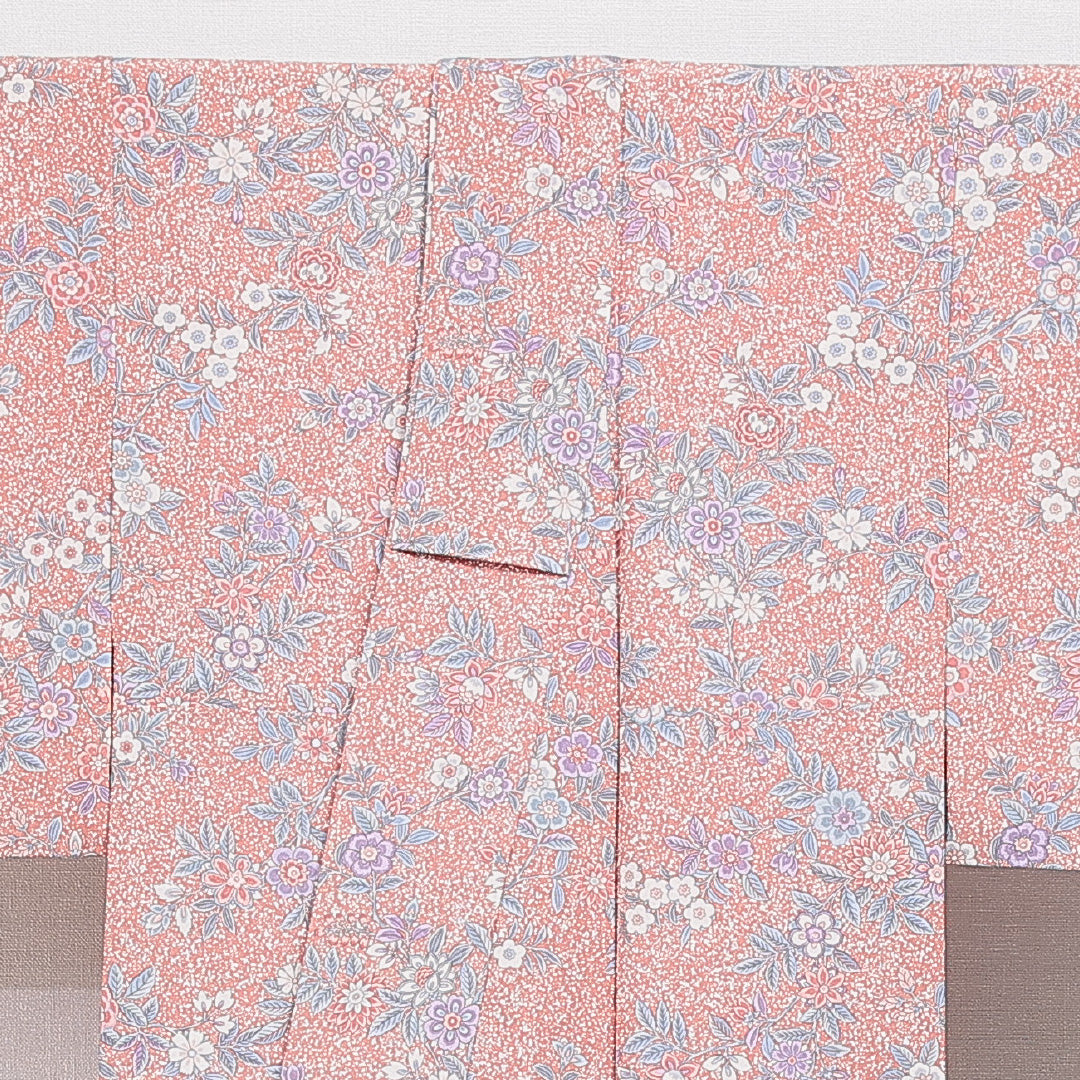 洗える着物 小紋 袷 身丈158cm 裄丈62cm ポリエステル Sランク インフォーマル 広衿 Mサイズ 花柄 ピンク系 RP 1221-16436