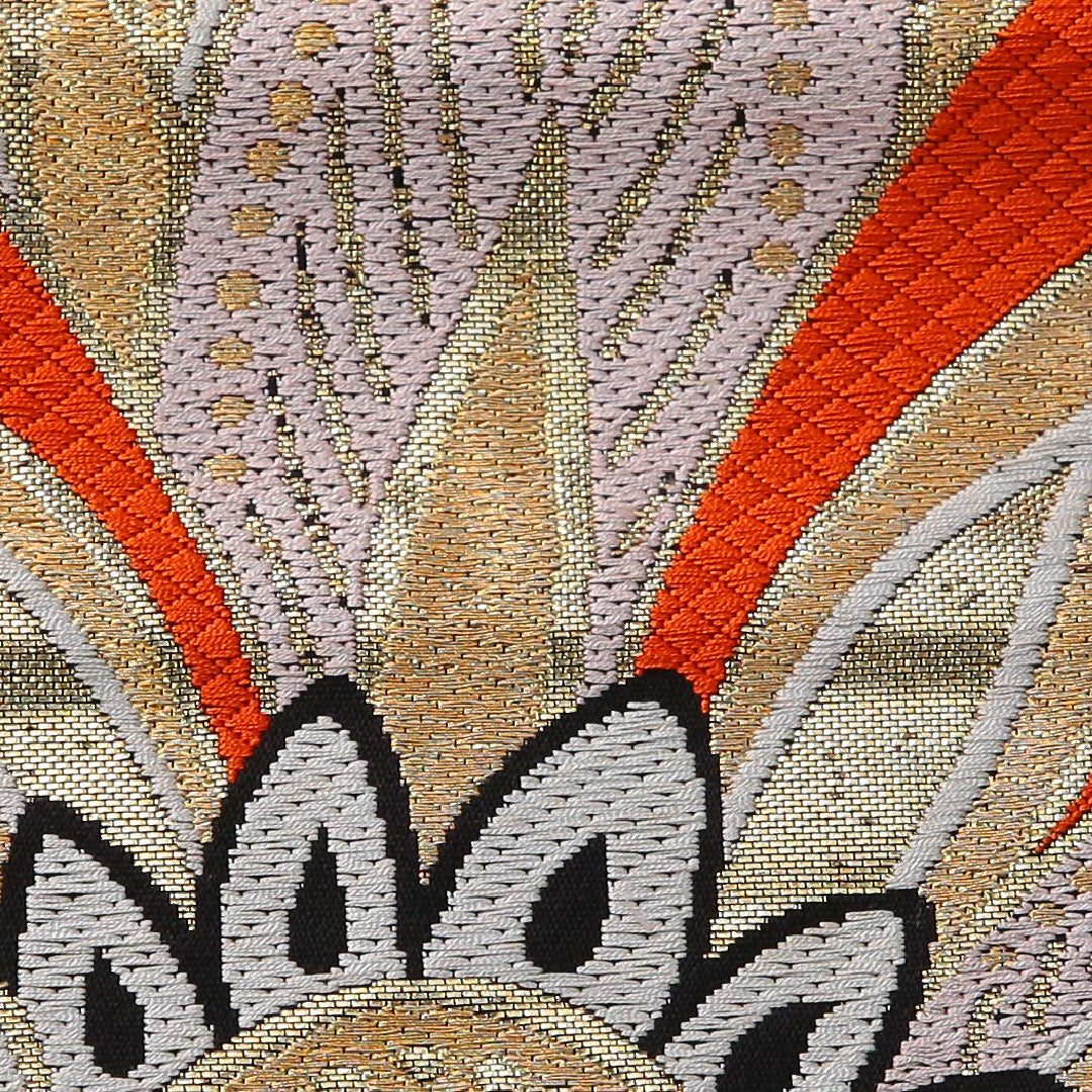 アンティーク 袋帯 帯丈412cm 六通 Aランク 正絹 植物柄 黒系 1223-01997