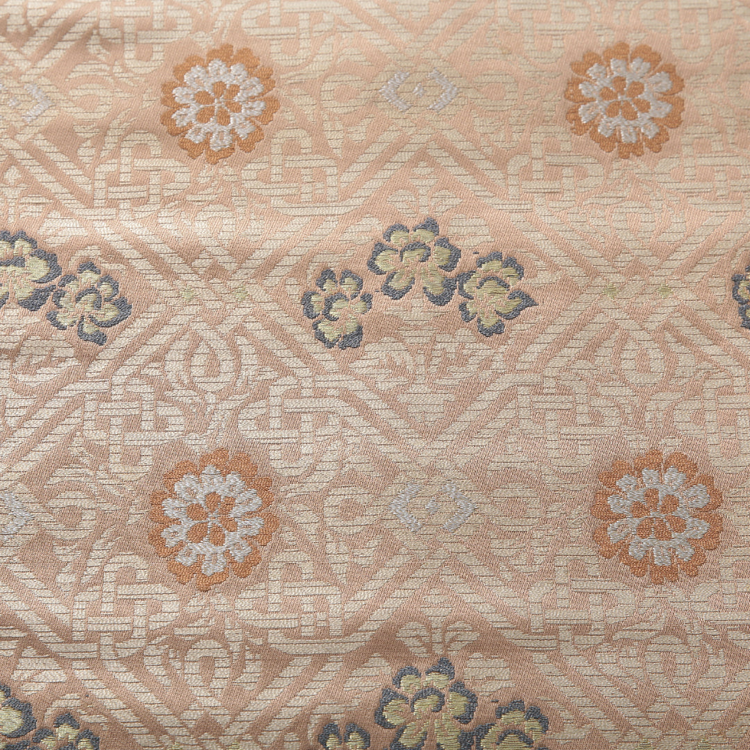 九寸名古屋帯 帯丈343cm カジュアル 名古屋仕立て 六通 Aランク 正絹 菱 花柄 ベージュ系 1224-03837