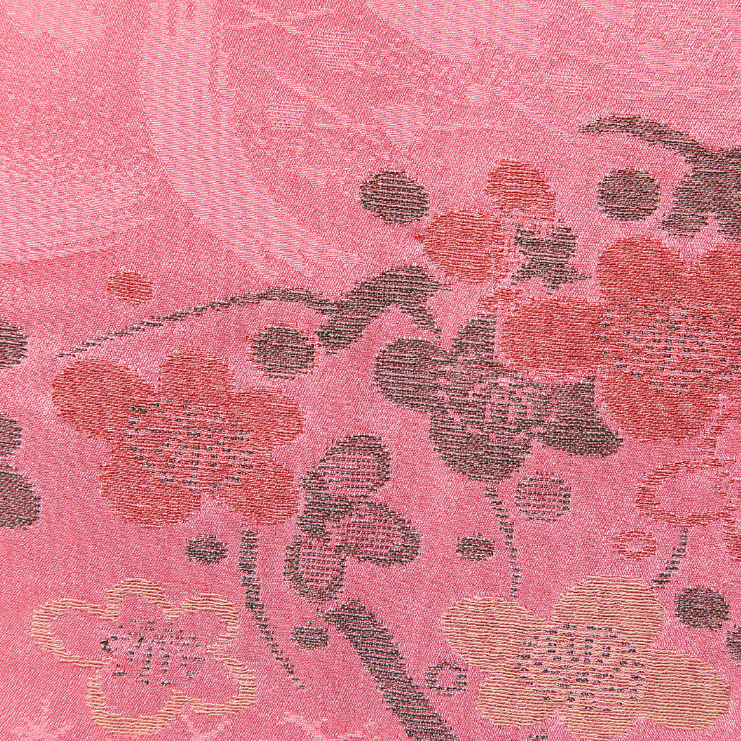 アンティーク 道行コート(お召) 袷 身丈98cm 裄丈65cm 正絹 Bランク Mサイズ ポケットあり 梅 ピンク系 1263-15276