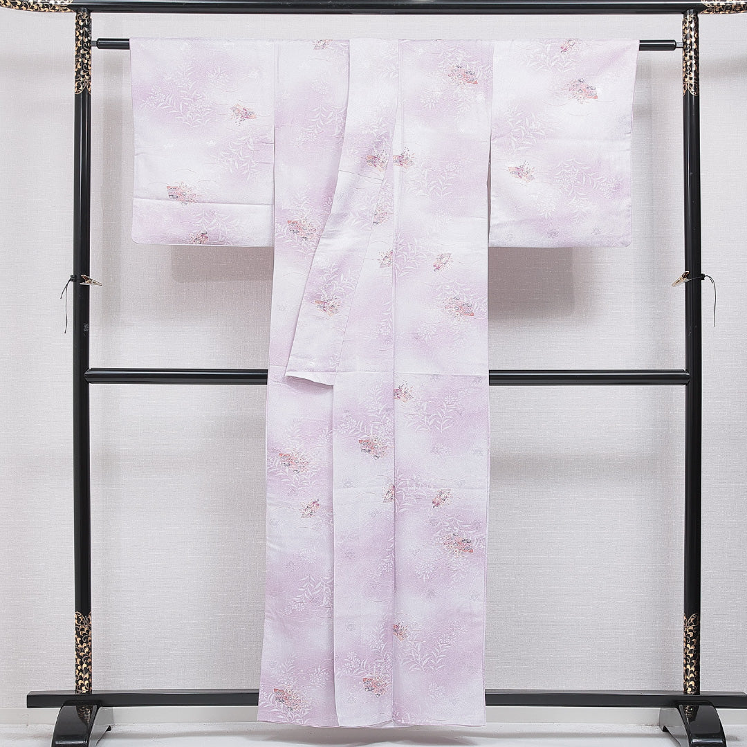洗える着物 小紋 袷 身丈157cm 裄丈62cm ポリエステル Sランク インフォーマル 広衿 Mサイズ 古典柄 紫系 RP 1221-16211