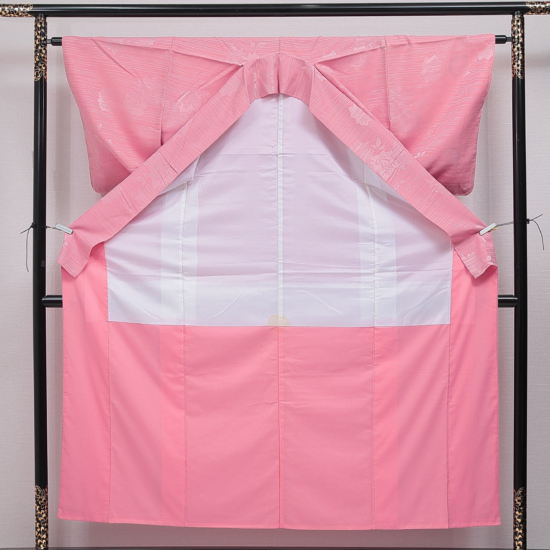 色無地 洗える着物 袷 身丈153cm 裄丈63cm ポリエステル Aランク Sサイズ 広衿 インフォーマル 薔薇 ピンク系 1214-16093