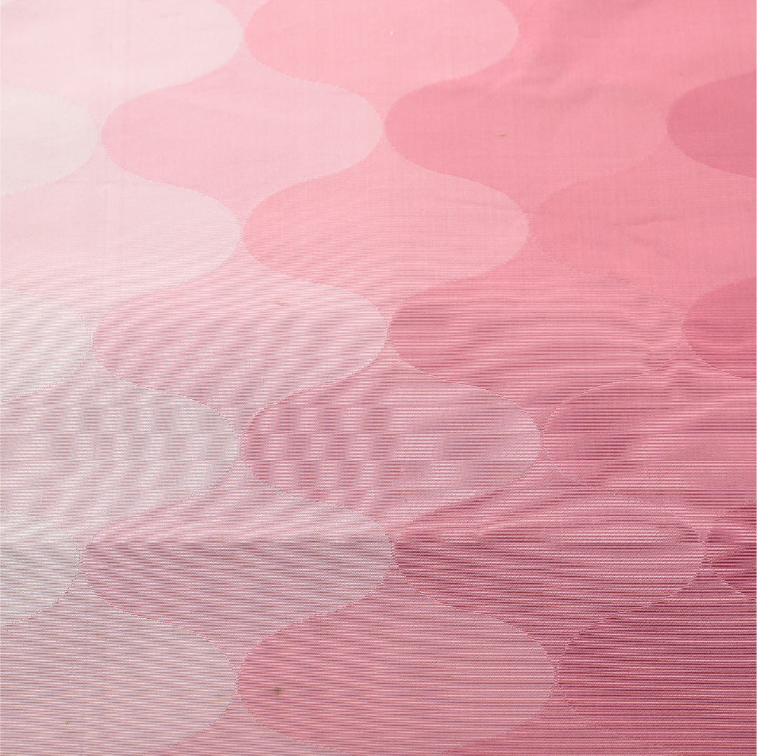 八寸名古屋帯 帯丈359cm カジュアル 松葉仕立て 全通 Cランク 正絹 幾何学柄 ピンク系 1224-03794