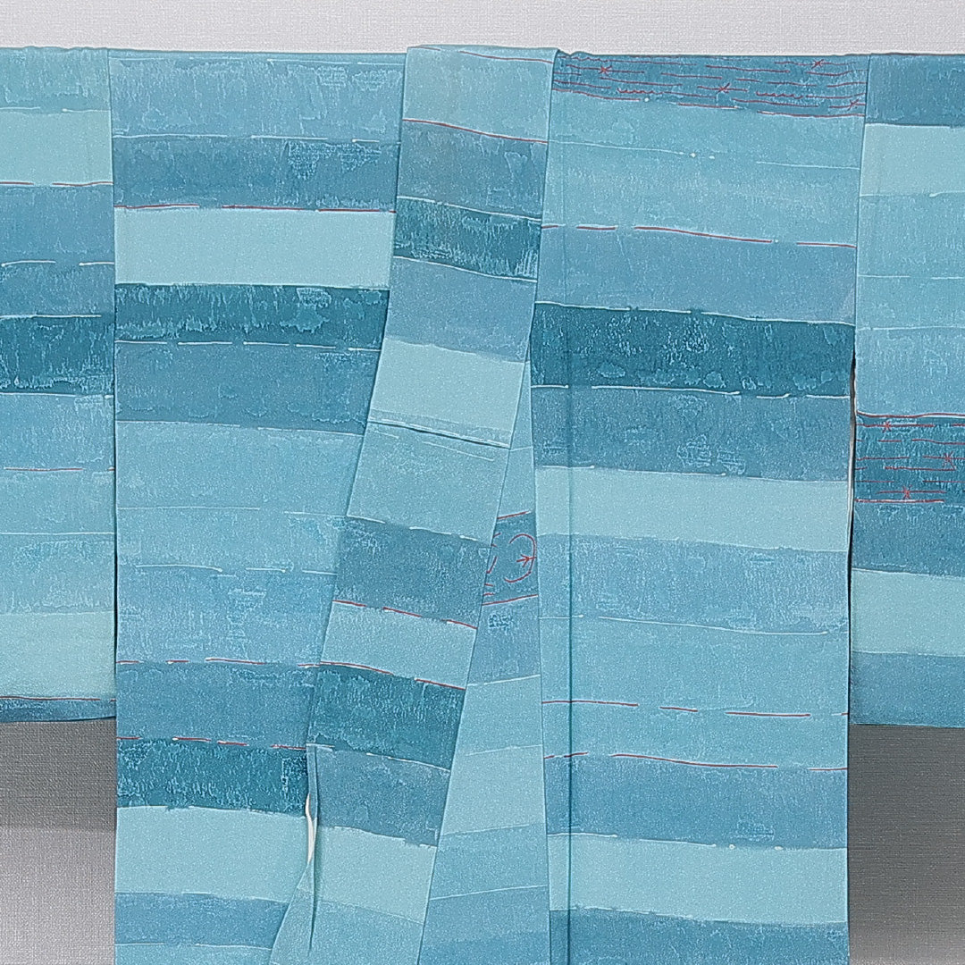 小紋 袷 身丈168cm 裄丈67cm 正絹 Cランク XLサイズ 広衿 インフォーマル 抽象柄 青系 水色系 1215-15656