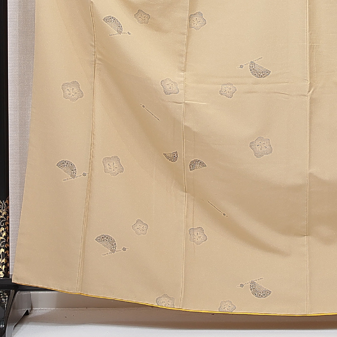 小紋 洗える着物 袷 身丈165cm 裄丈66cm ポリエステル Cランク XLサイズ 広衿 インフォーマル 簪 梅 茶系 ベージュ系 1215-15831