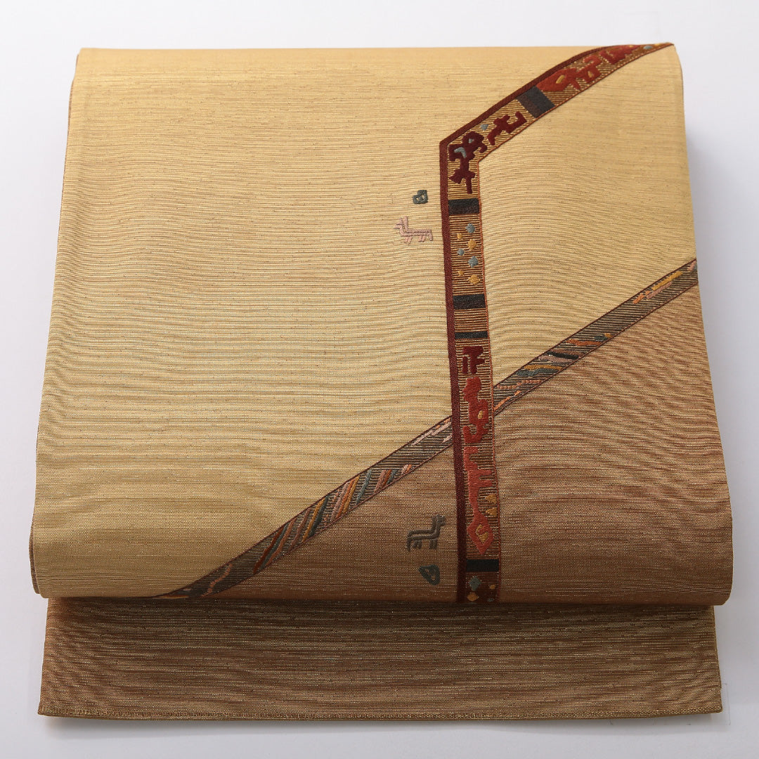 袋帯 帯丈472cm セミフォーマル ポイント柄 Aランク 正絹 幾何学柄 金系 1223-02072