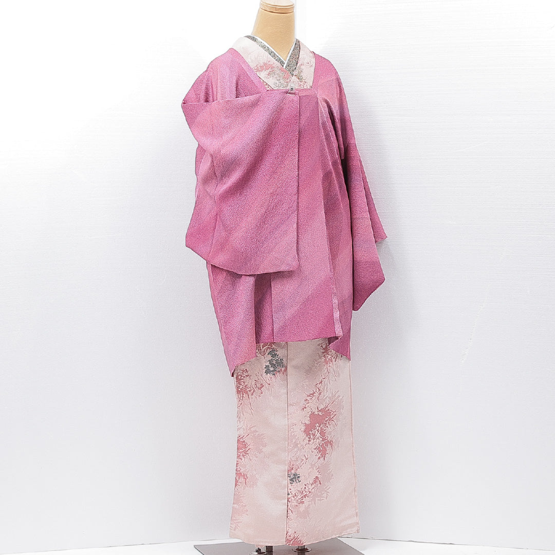 道行コート 袷 身丈82cm 裄丈65cm 正絹 Aランク Mサイズ フォーマル ポケットあり 縞 ピンク系 1263-15125