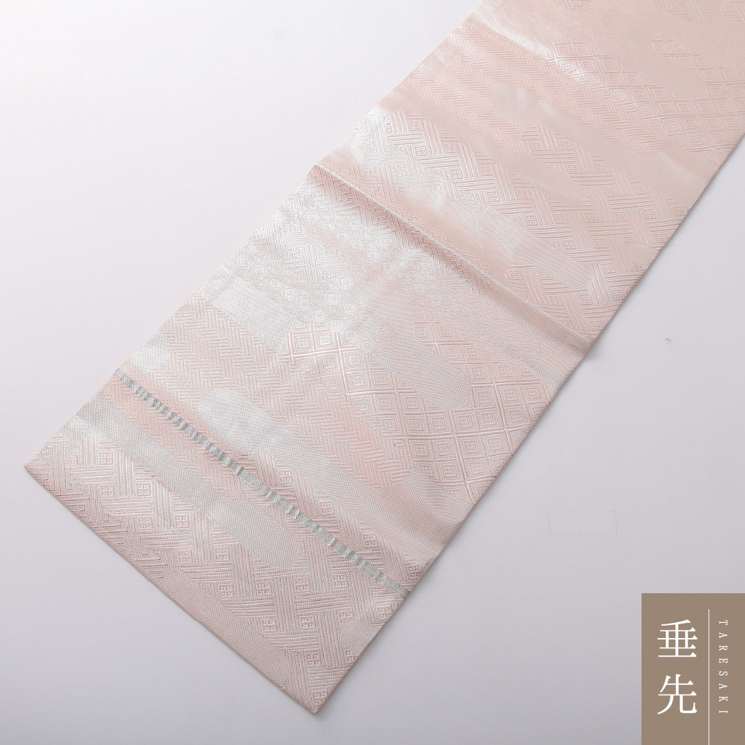 九寸名古屋帯 Sランク 帯丈361cm ポリエステル 洗える帯 全通 名古屋仕立て 織り セミフォーマル エ霞 古典柄 ピンク系 RP 1245-03421