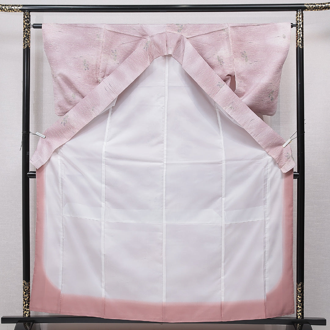 小紋 洗える着物 袷 身丈162cm 裄丈62cm ポリエステル Sランク Lサイズ 広衿 インフォーマル 花瓶 青海波 ピンク系 1215-15801