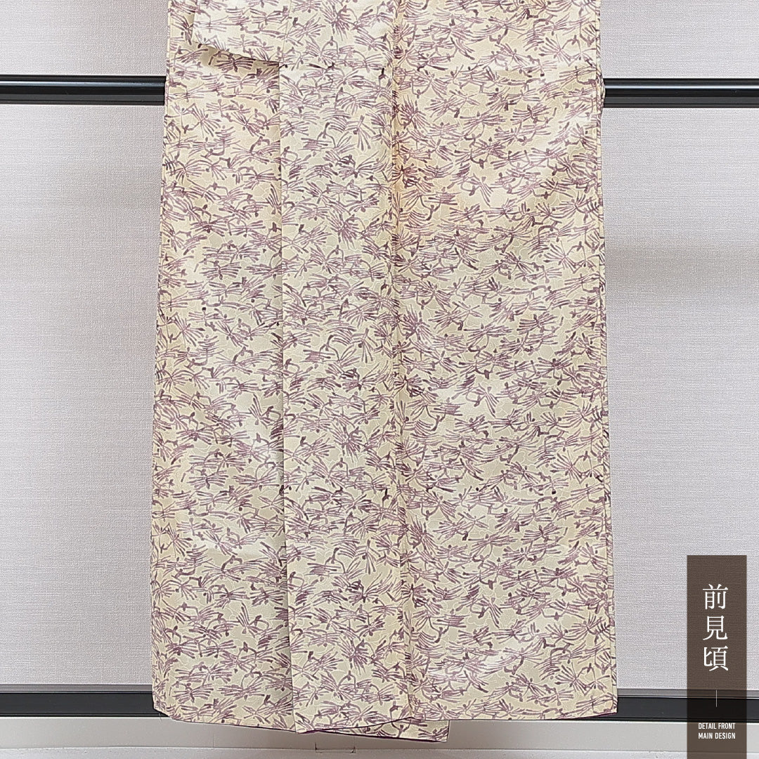 小紋 袷 身丈153cm 裄丈65cm 正絹 Cランク インフォーマル 広衿 Sサイズ 創作柄 クリーム系 LP 1221-16004