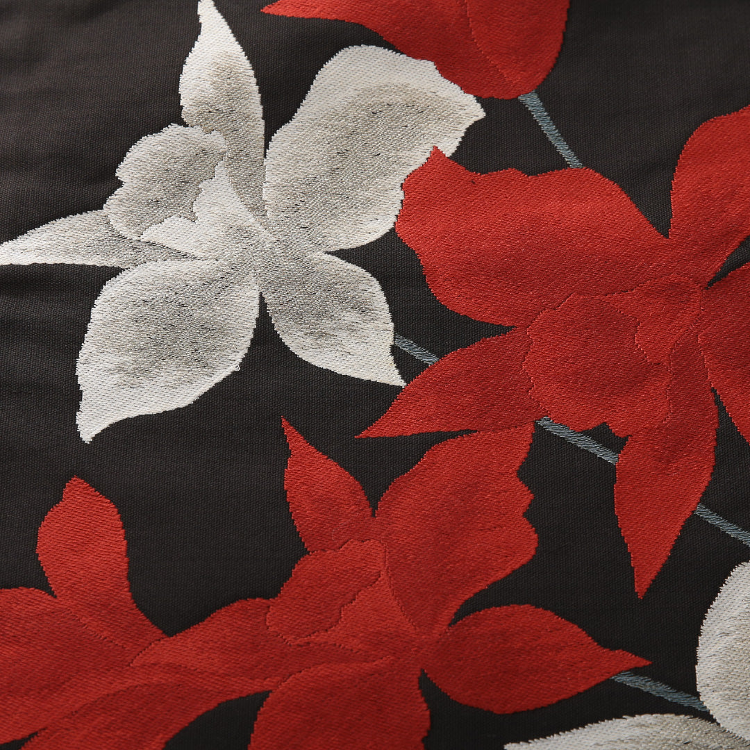 九寸名古屋帯 帯丈359cm カジュアル 名古屋仕立て 六通 Cランク 正絹 綴れ織 百合 黒系 1224-03822