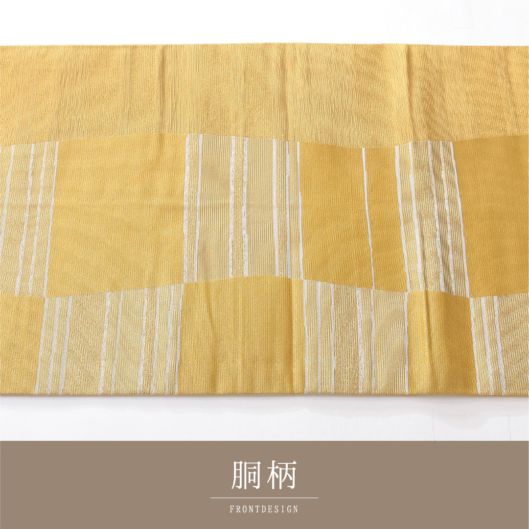 九寸名古屋帯 帯丈378cm カジュアル 開き仕立て 六通 Sランク ポリエステル 創作柄 黄系 1224-03830