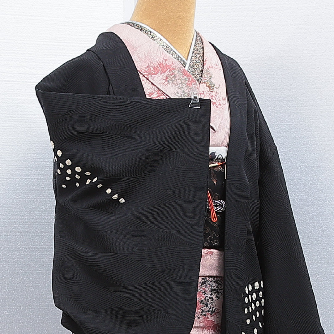 羽織 袷 身丈77cm 裄丈63cm 正絹 Aランク カジュアル Sサイズ 紐あり 山 黒系 RP 1232-16150