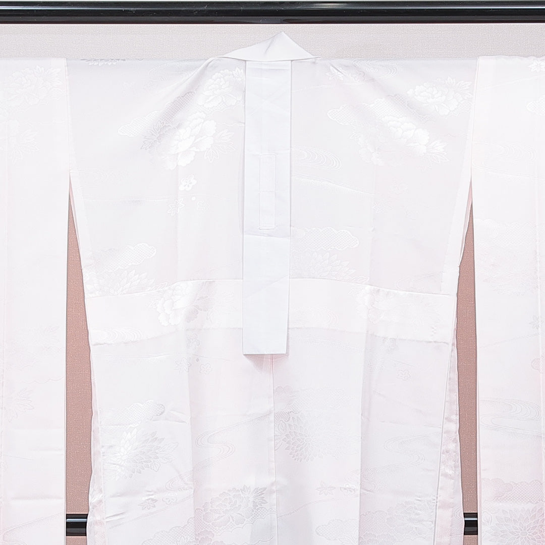 振袖用 長襦袢 無双袖 身丈127cm 裄丈70cm 正絹 Sランク Mサイズ 牡丹 ピンク系 RP 1240-15384