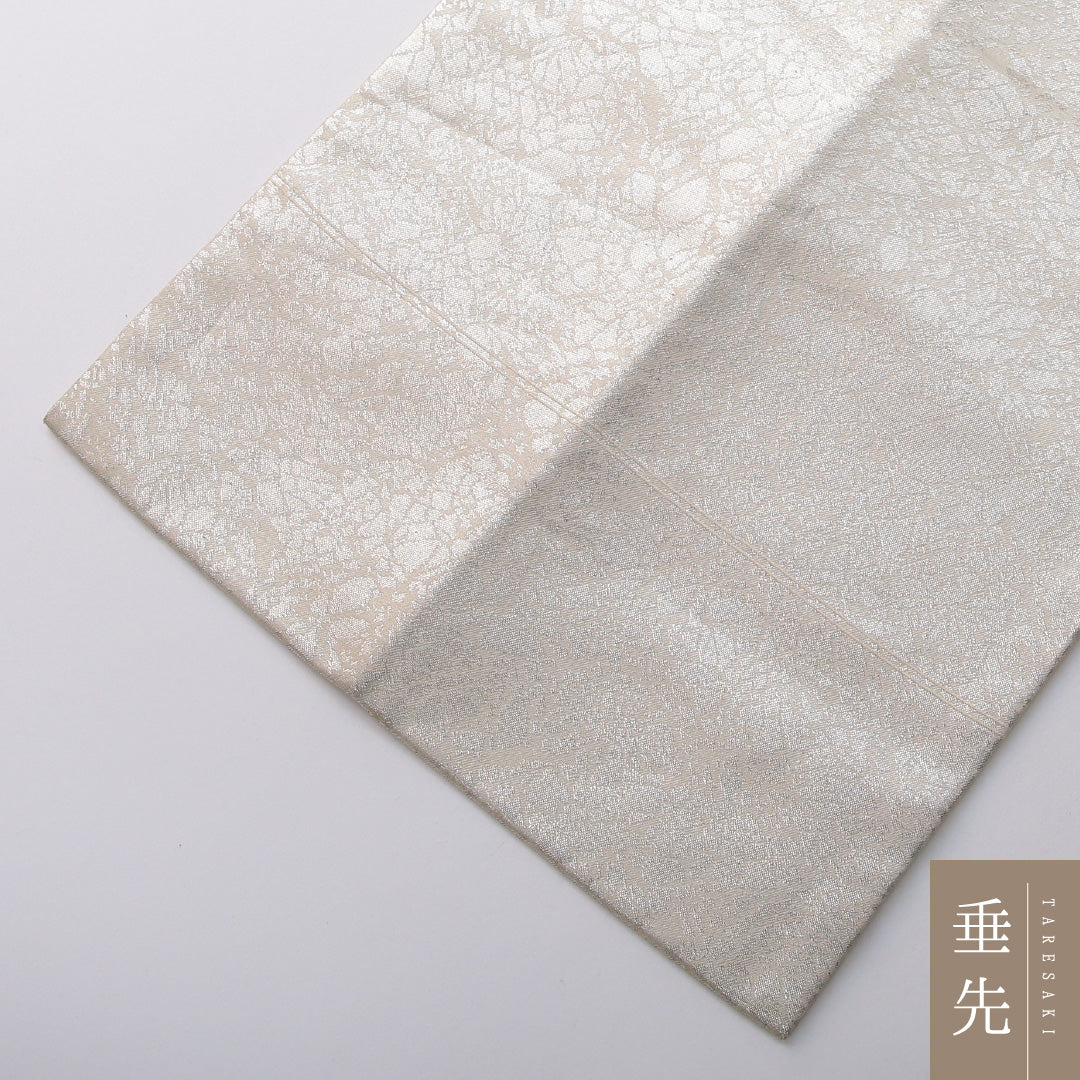 九寸名古屋帯 帯丈358cm セミフォーマル 名古屋仕立て ポイント柄 Cランク 正絹 雪輪 牡丹 銀系 1224-03646