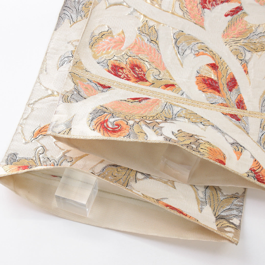 袋帯 帯丈410cm セミフォーマル 六通 未仕立て Cランク 正絹 唐華 クリーム系 1223-02228