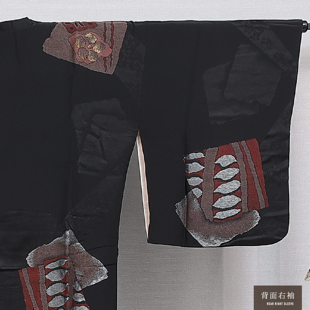 アンティーク 羽織 袷 身丈91cm 裄丈64cm 正絹 Aランク Mサイズ 創作柄 黒系 RP 1232-16146