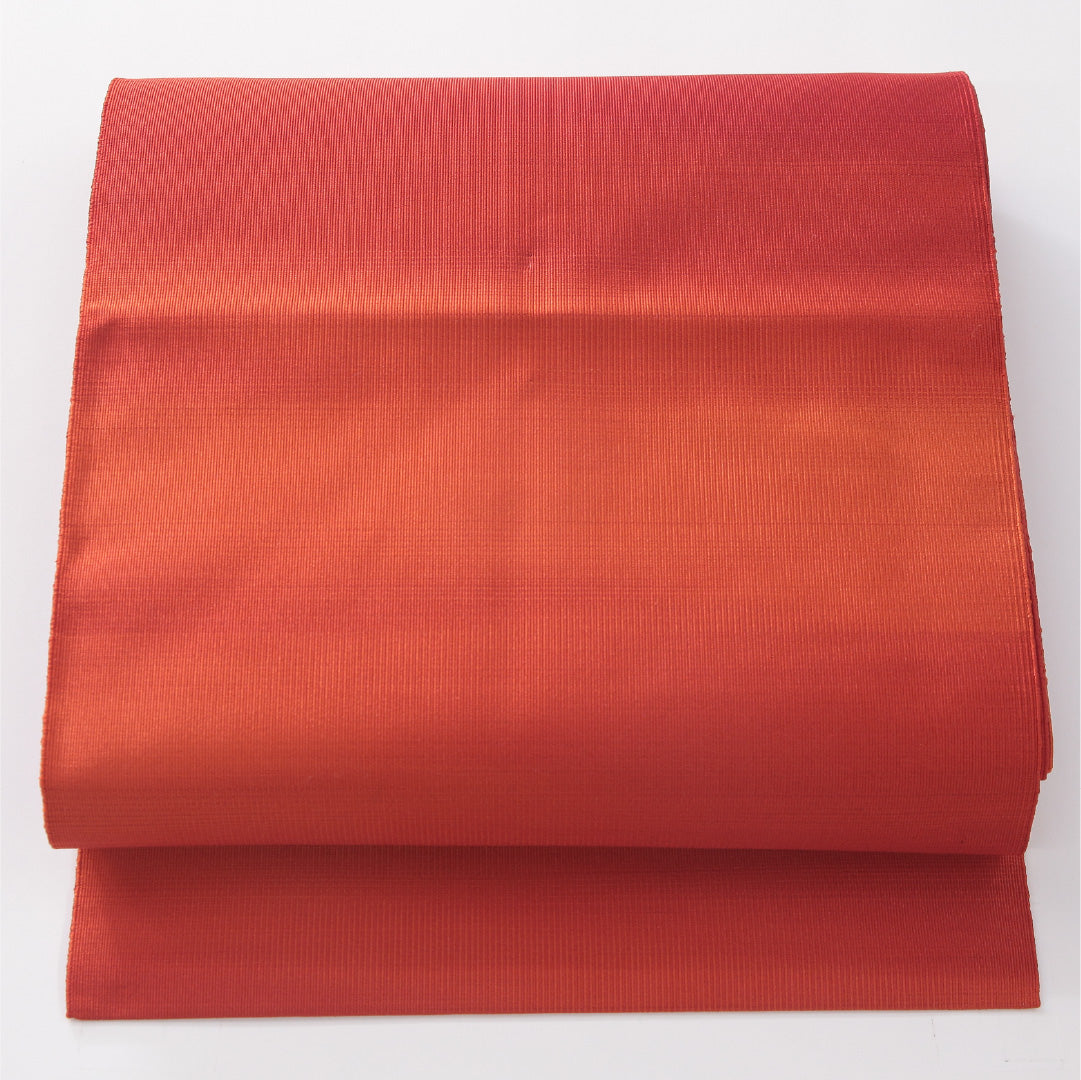 新古品 八寸名古屋帯 帯丈377cm インフォーマル 松葉仕立て 全通 未仕立て Nランク 正絹 綴れ織 ぼかし 無地 朱系 多色系 1224-04181