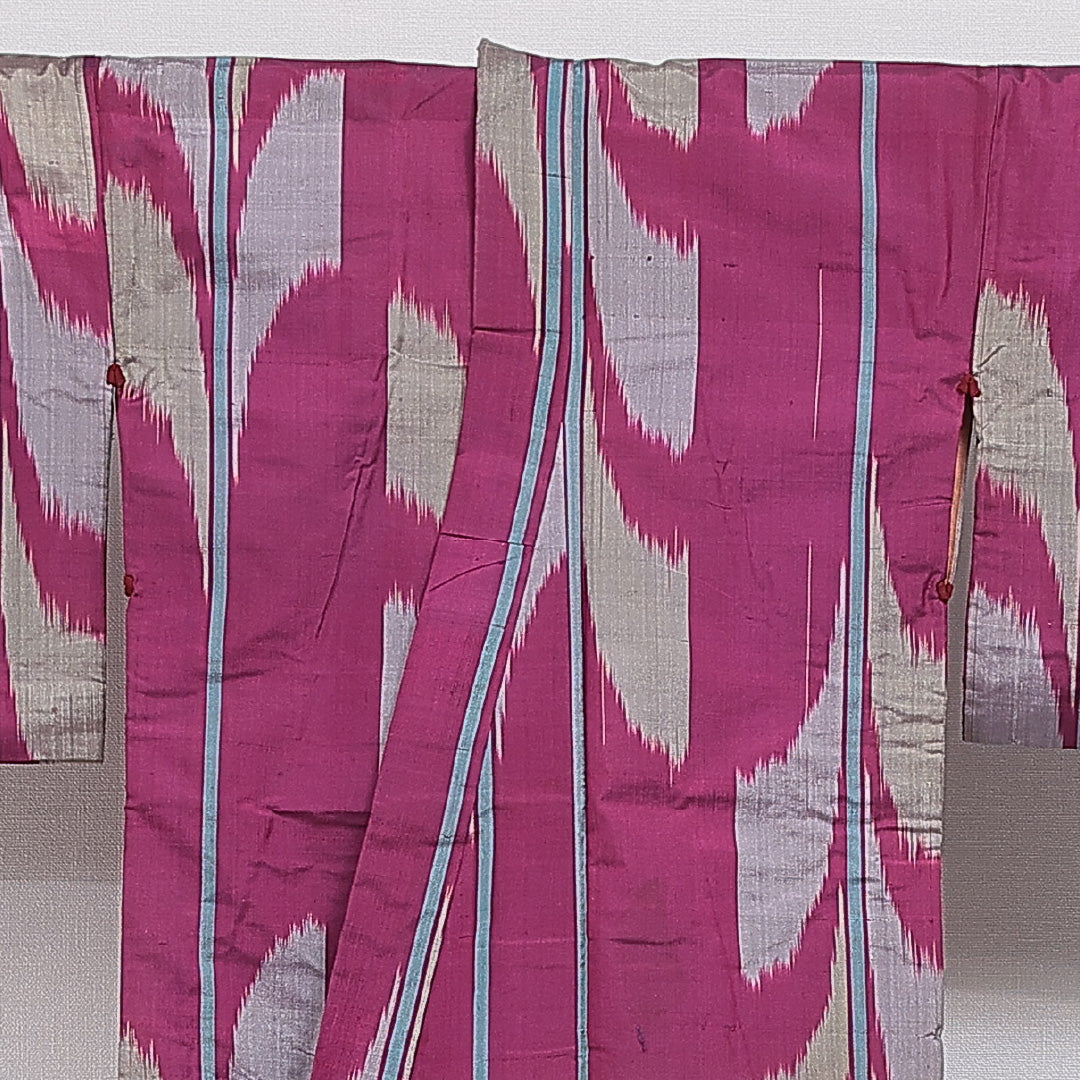 アンティーク 紬(銘仙) 袷 身丈139cm 裄丈64cm 正絹 Cランク XSサイズ バチ衿 創作柄 紫系 1216-15971