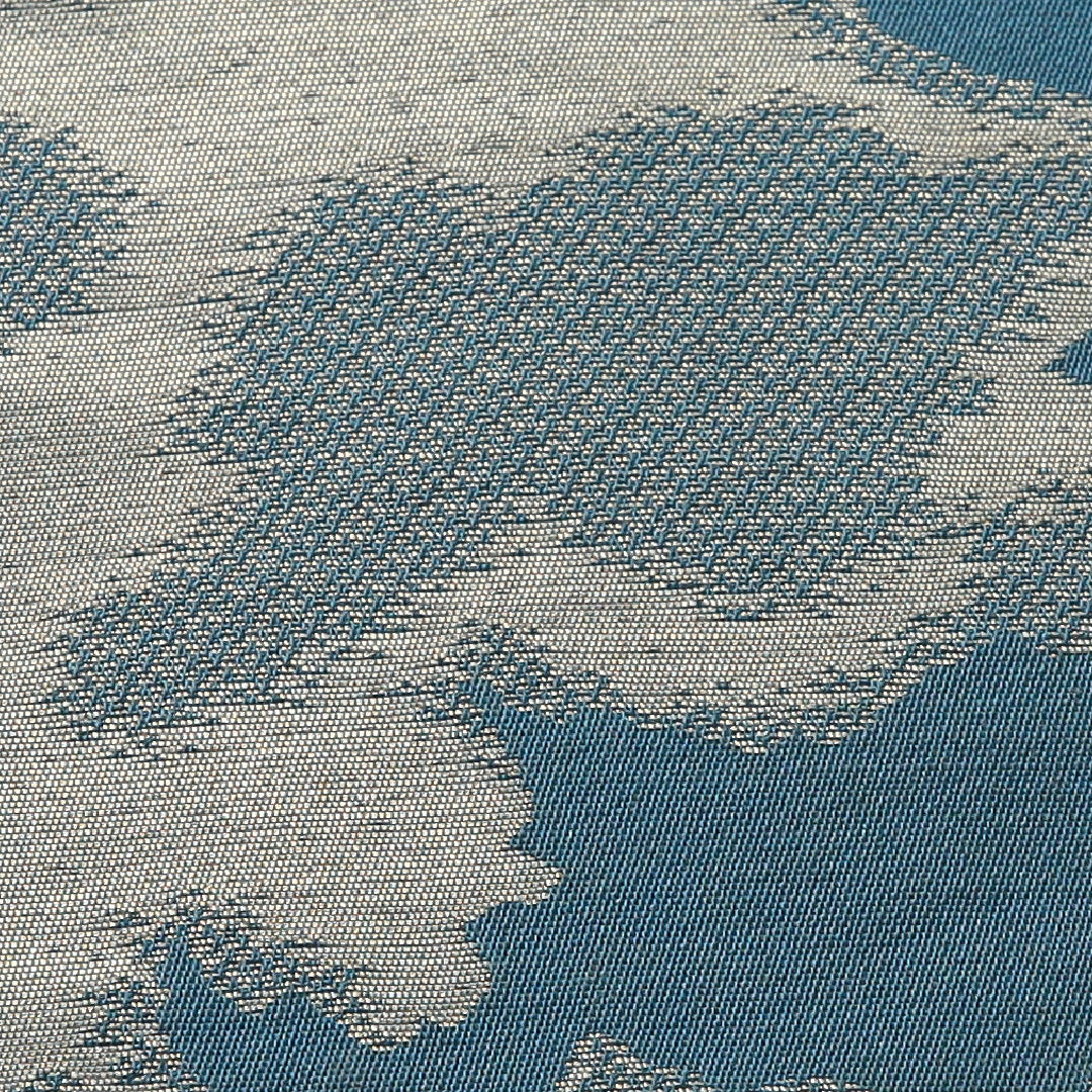 九寸名古屋帯 帯丈339cm カジュアル 名古屋仕立て 六通 Cランク 正絹 創作柄 青系 1224-03612