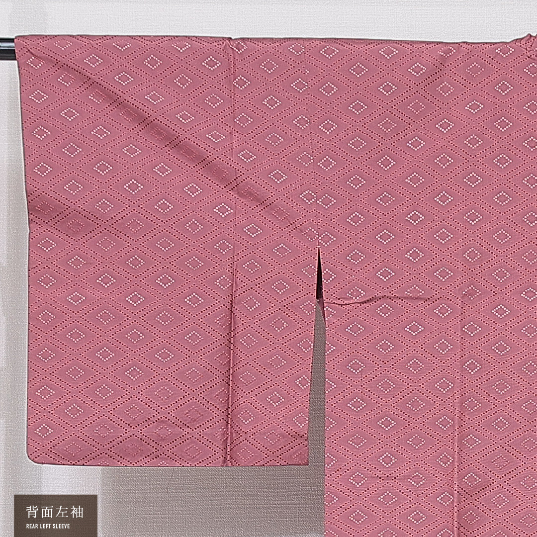 道行コート 単衣 身丈126cm 裄丈64cm 正絹 Sランク セミフォーマル Mサイズ 刺繍 ポケットあり 菱 ピンク系 RP 1237-16789