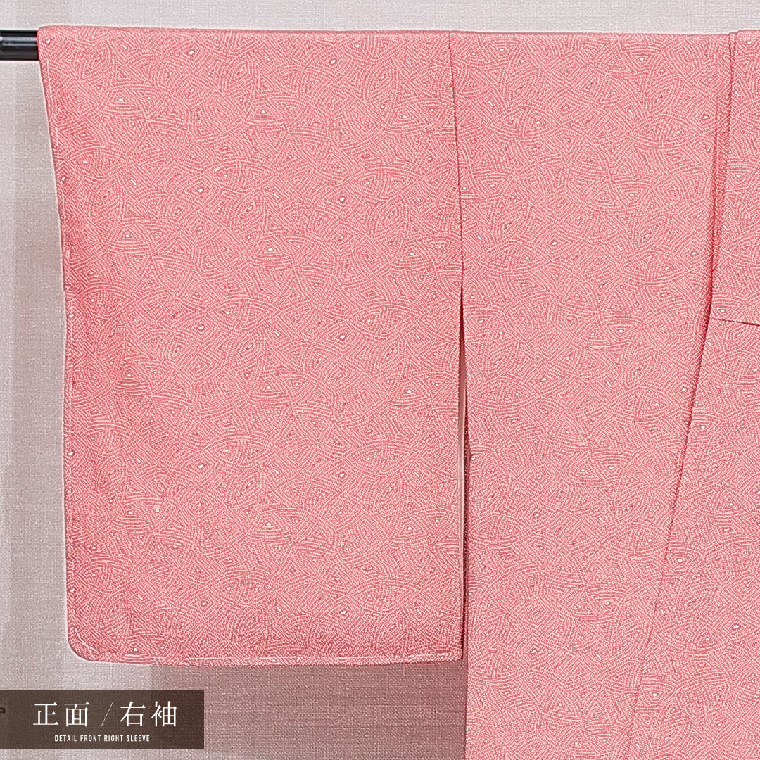未使用品 江戸小紋 袷 身丈160cm 裄丈66cm 正絹 Nランク インフォーマル 広衿 Lサイズ 創作柄 赤系 RP 1220-15359