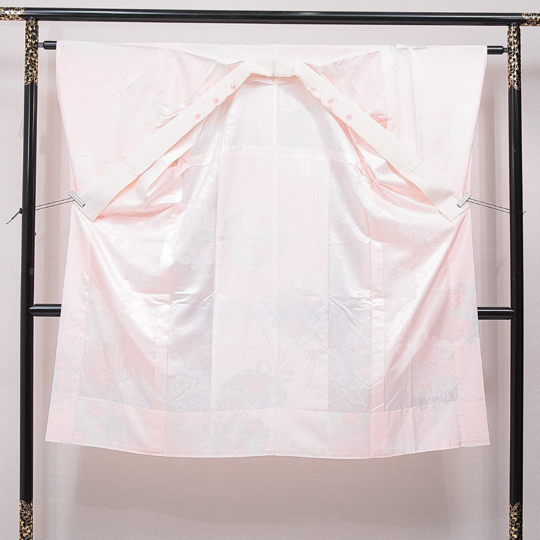 振袖用 長襦袢 無双袖 身丈128cm 裄丈62cm 正絹 Sランク Lサイズ 菊 ピンク系 RP 1240-15387