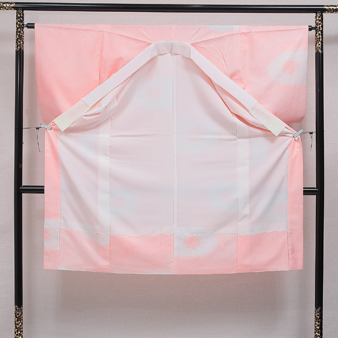 長襦袢 無双袖 身丈129cm 裄丈63cm 正絹 Sランク Lサイズ 流水 百合 ピンク系 RP 1239-16509