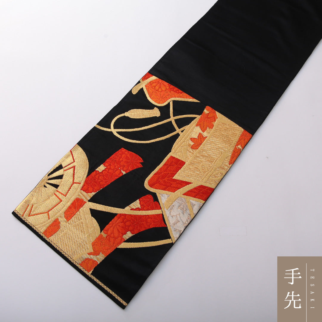 袋帯 帯丈422cm 正絹 六通 フォーマル 御所車 黒系 1243-02015