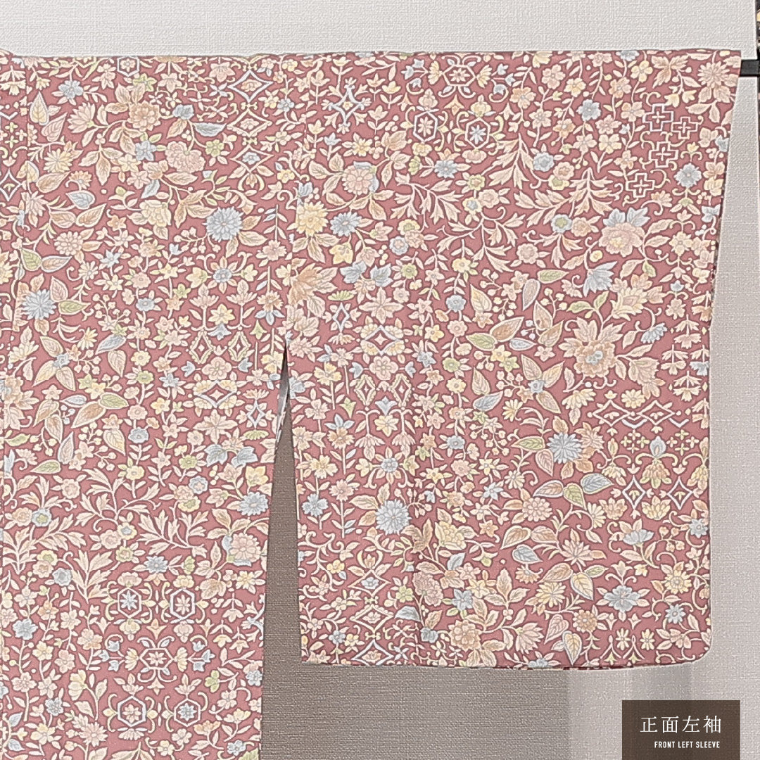 道行コート 袷 身丈94cm 裄丈67cm 正絹 Sランク セミフォーマル Mサイズ ポケットあり 花柄 紫系 RP 1237-15274