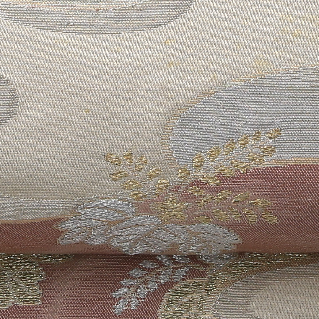 袋帯 帯丈420cm 正絹 六通 フォーマル 雲取り 吉祥文様 クリーム系 1243-02136