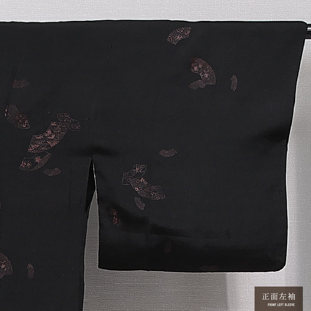 アンティーク 道行コート 袷 身丈81cm 裄丈62cm 正絹 Aランク Sサイズ 扇 黒系 1263-15461