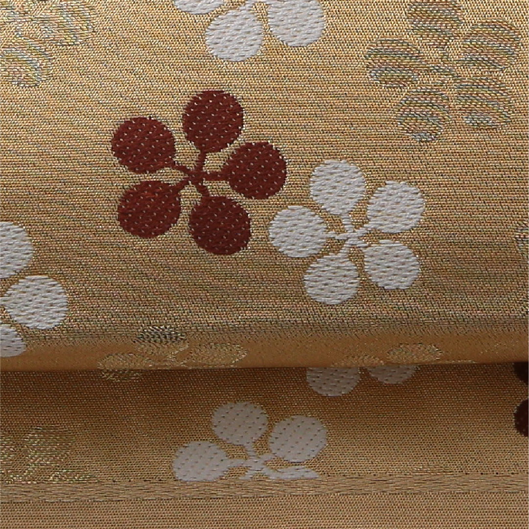 九寸名古屋帯 Aランク 帯丈364cm 正絹 六通 開き仕立て 帯芯なし 織り セミフォーマル 梅鉢 金系 LP 1245-03627