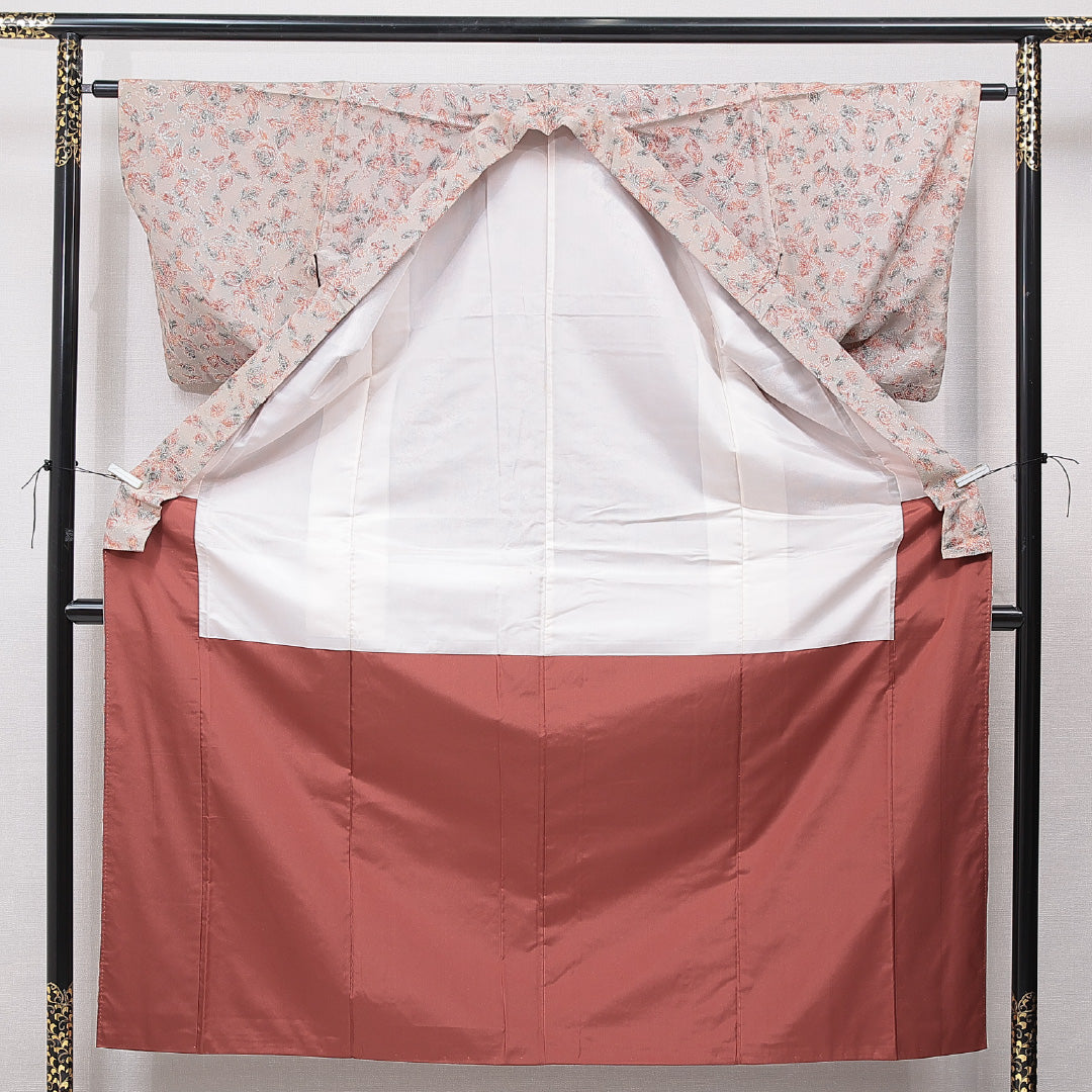 お召 袷 身丈154cm 裄丈62cm 正絹 Cランク インフォーマル バチ衿 Sサイズ 創作柄 グレー系 LP 1222-15569