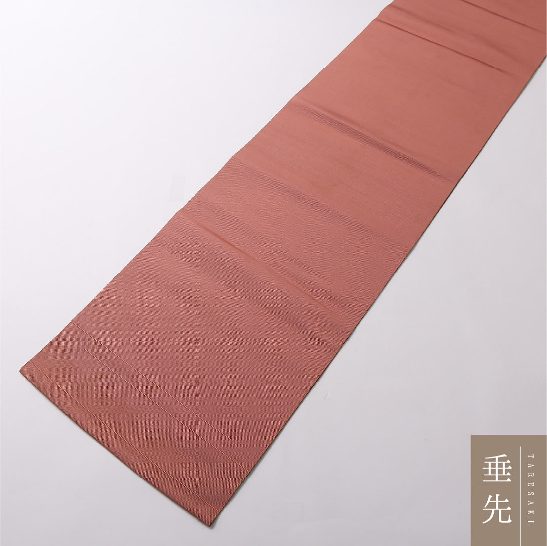 八寸名古屋帯 帯丈348cm カジュアル 開き仕立て 全通 Cランク 正絹 無地 ピンク系 1224-02891