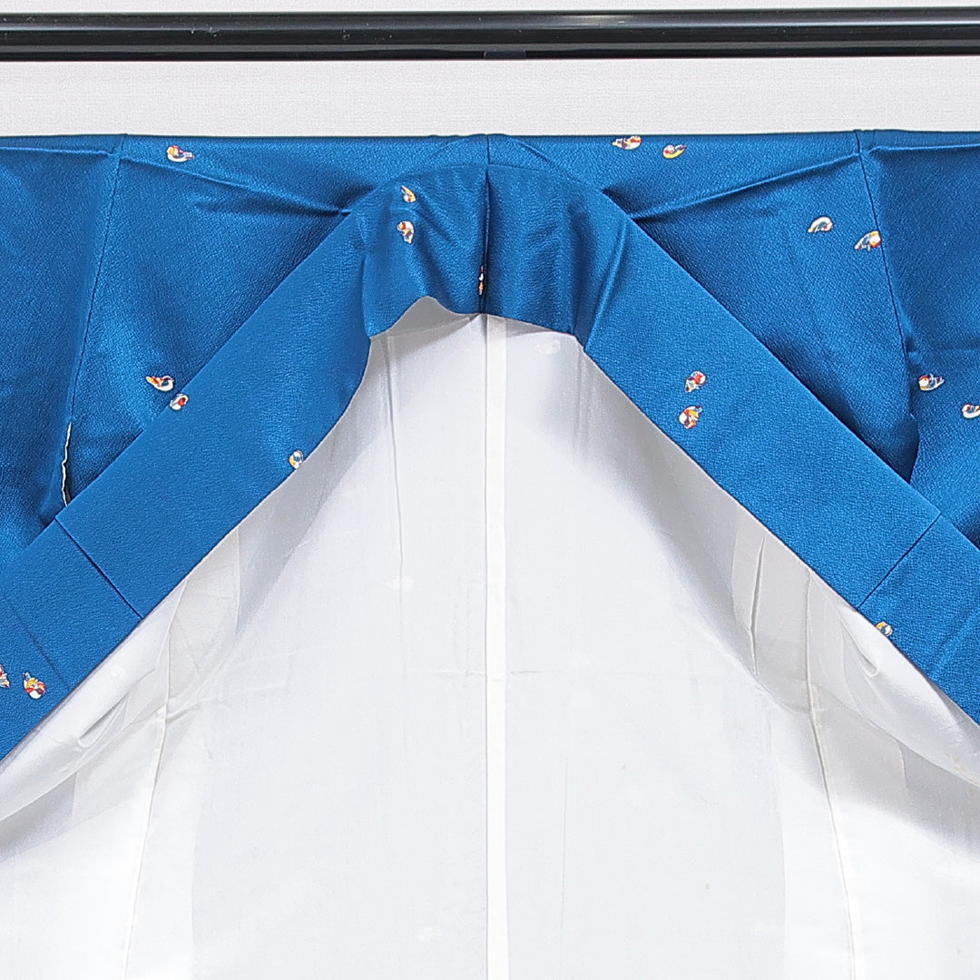 小紋 袷 身丈152cm 裄丈60cm 正絹 Sランク Sサイズ 広衿 インフォーマル 鴛鴦 青系 1215-15903