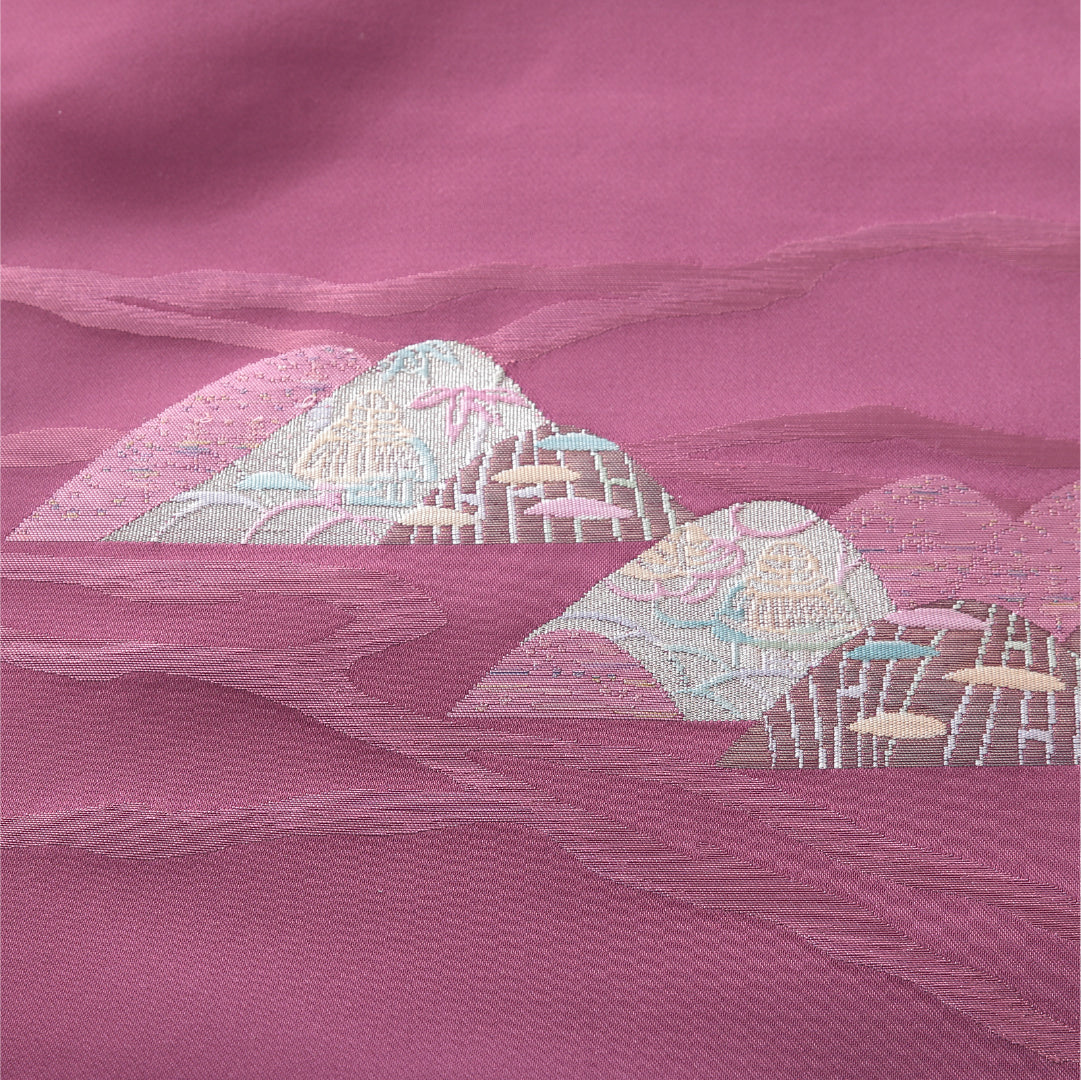 八寸名古屋帯 帯丈355cm カジュアル 松葉仕立て ポイント柄 Sランク 正絹 茶屋辻 紫系 赤系 1224-03829