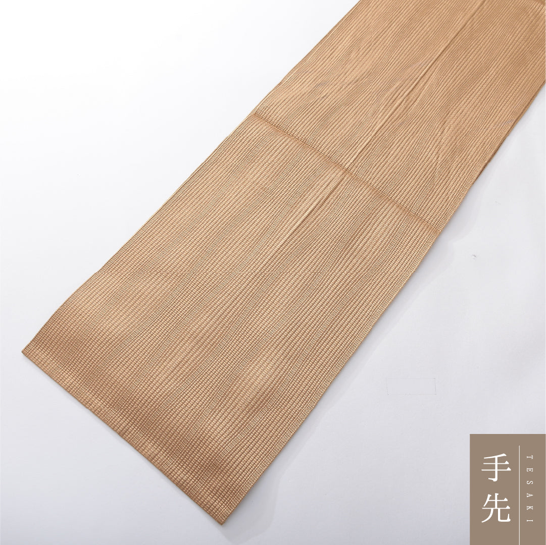八寸名古屋帯 Aランク 帯丈358cm 正絹 全通 開き仕立て 織り カジュアル よろけ縞 ベージュ系 RP 1245-03890