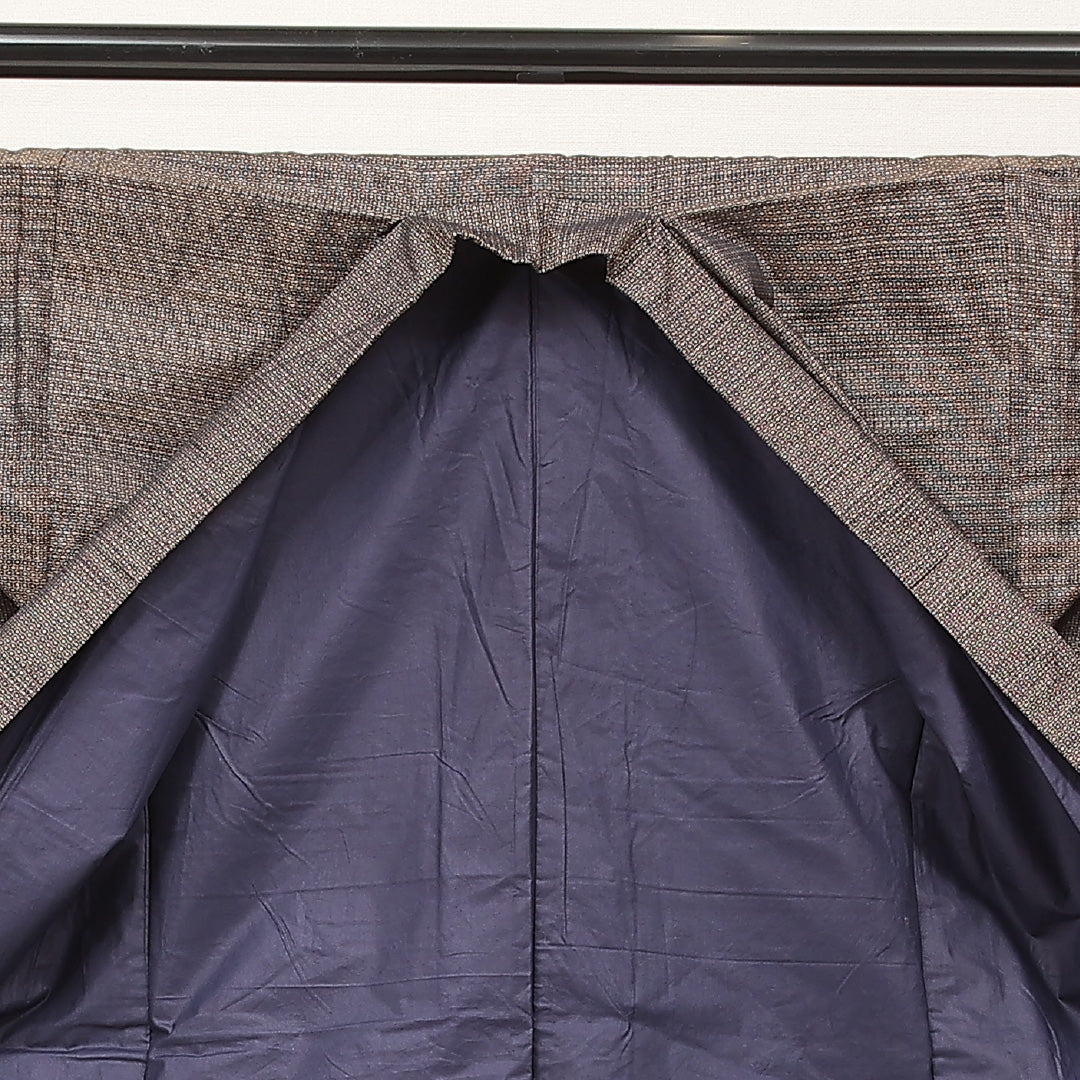 男着物 袷 身丈134cm 裄丈65cm 正絹 Cランク カジュアル 棒衿 XSサイズ 抽象柄 茶系 LP 1224-16887